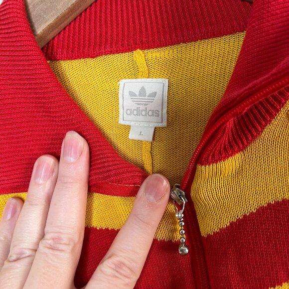 Carlo Gruber Adidas Womens Red Yellow Striped Full-Zip Knit Sweater Large - Picture 2 of 13